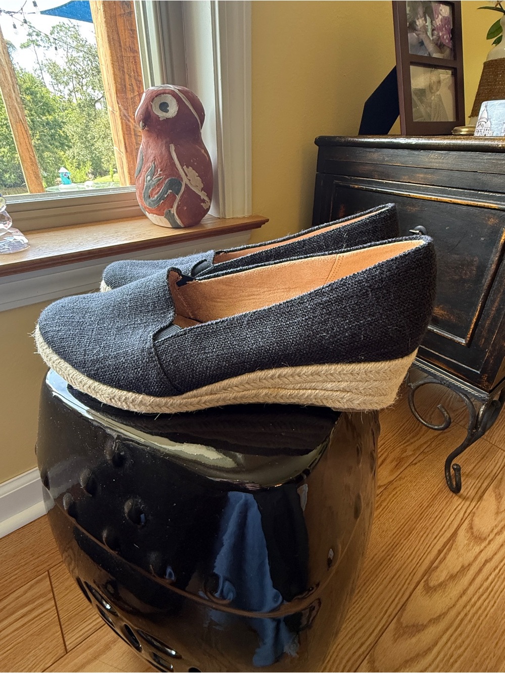 LifeStride Kimball Black Canvas Espadrille Wedge Loafers Women’s 10W Wide